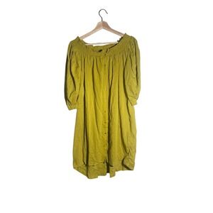 Free People‎ Chartreuse Off Shoulder Button Front Midi Dress Casual Chic